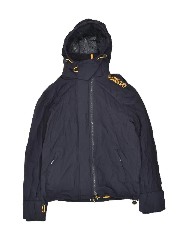 men's field jackets -SUPERDRY Mens Hooded Windbreaker Jacket UK 40 Large Navy Blue Polyamide