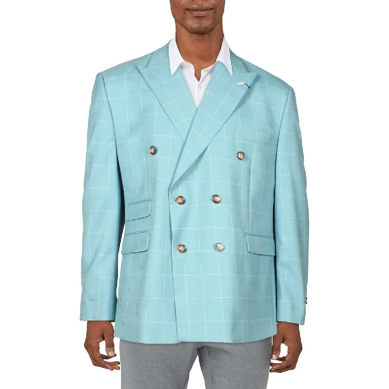 men's wool-blend jackets -Tayion By Montee Holland Mens Window Pane Classic Fit Suit Jacket