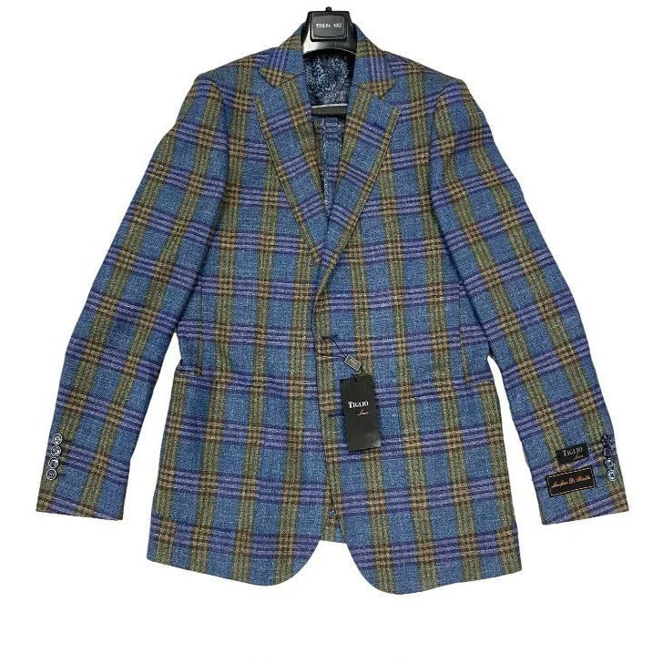 men's blazer jackets for weddings -Tiglio Green Purple Plaid Unconstructed Dolcetto/THP Sport Jacket - TL2703