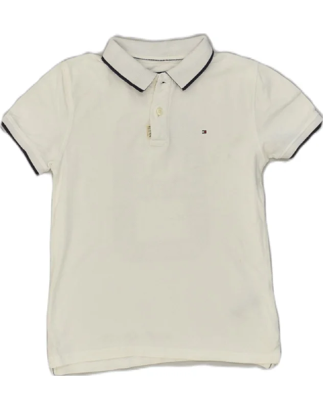 men's custom polo shirts -TOMMY HILFIGER Boys Graphic Polo Shirt 10-11 Years White Cotton