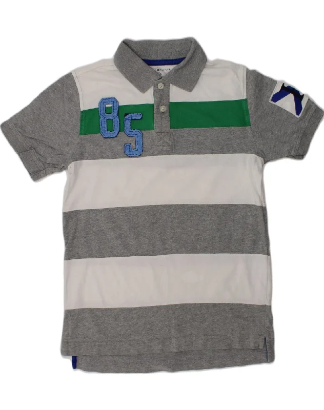 men's sport performance polo shirts -TOMMY HILFIGER Boys Graphic Polo Shirt 8-9 Years Medium Grey Striped