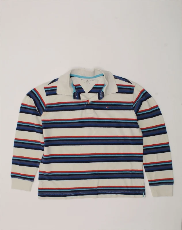 fitted polo shirts for outdoor sports -TOMMY HILFIGER Boys Long Sleeve Polo Shirt 8-9 Years Medium Blue Striped