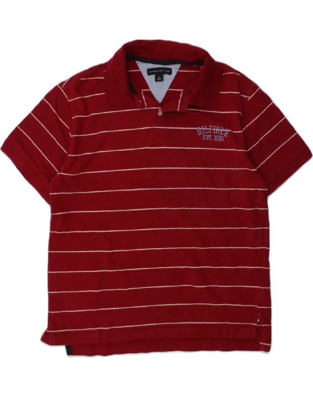 men's high-performance polo shirts -TOMMY HILFIGER Boys Polo Shirt 10-11 Years medium  Red Striped Cotton