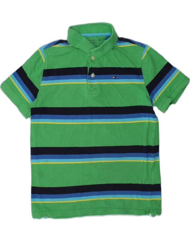 lightweight polo shirts for sports -TOMMY HILFIGER Boys Polo Shirt 12-13 Years Large  Green Striped Cotton