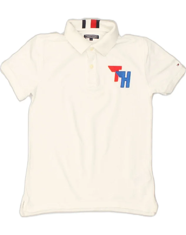 men's basic polo shirts -TOMMY HILFIGER Boys Polo Shirt 13-14 Years White Cotton