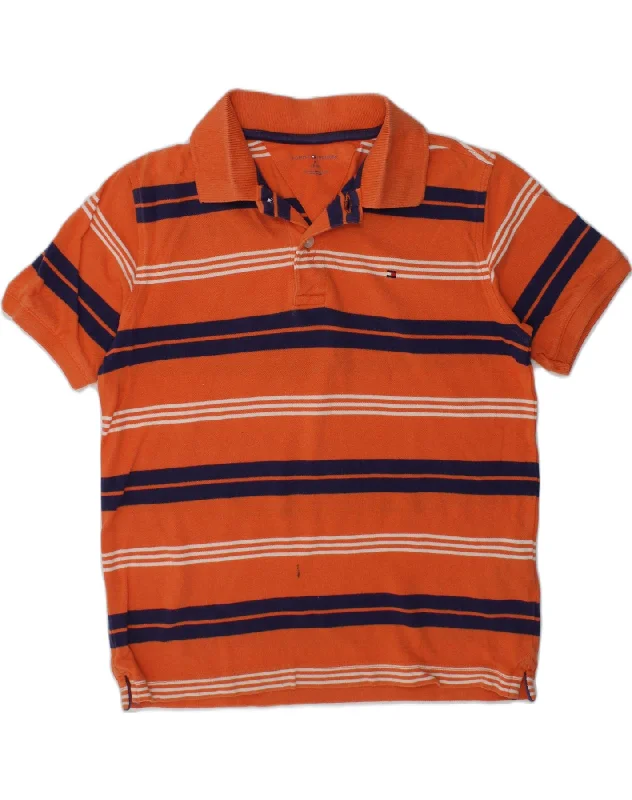 men's stylish cotton polo shirts -TOMMY HILFIGER Boys Polo Shirt 8-9 Years medium  Orange Striped Cotton