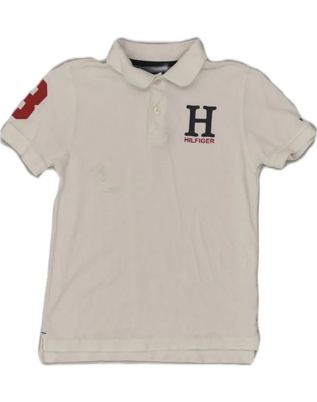 classic short sleeve polo shirts -TOMMY HILFIGER Boys Rugby Polo Shirt 8-9 Years Small  White Cotton