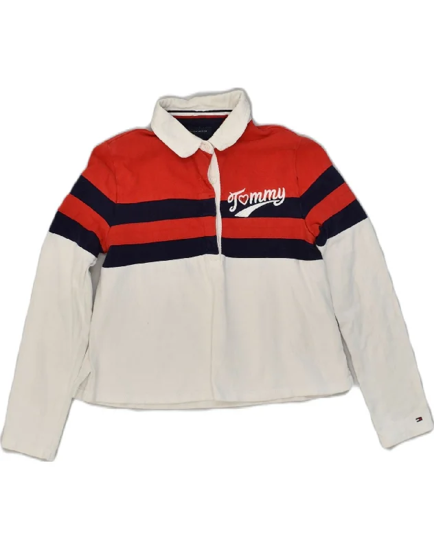 polo shirts with contrasting collars -TOMMY HILFIGER Girls Long Sleeve Rugby Polo Shirt 12-13 Years Large Red