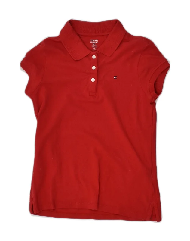 men's pique polo shirts -TOMMY HILFIGER Girls Polo Shirt 12-13 Years Large Red Cotton