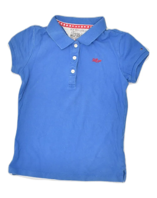 men's polos with side slits -TOMMY HILFIGER Girls Polo Shirt 9-10 Years Blue Cotton