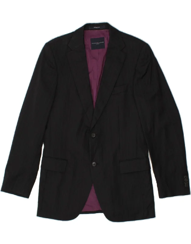 men's quilted jackets -TOMMY HILFIGER Mens 2 Button Blazer Jacket IT 48 Medium Black Striped