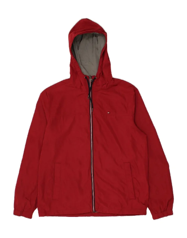 men's fitted jackets -TOMMY HILFIGER Mens Hooded Rain Jacket UK 40 Large Red Polyester