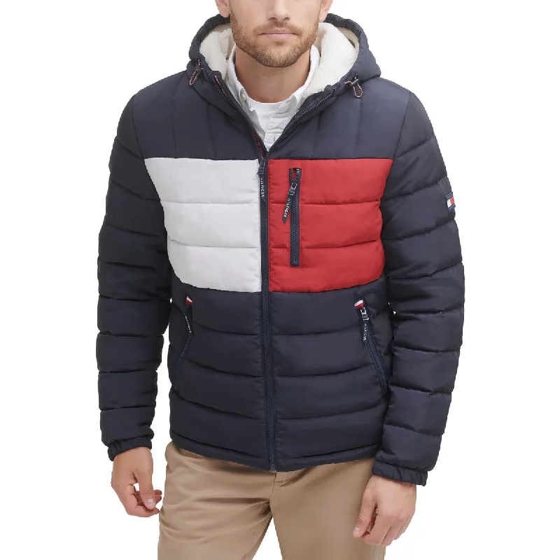 men's wool coat jackets -Tommy Hilfiger Mens Insulated Hooded Puffer Jacket