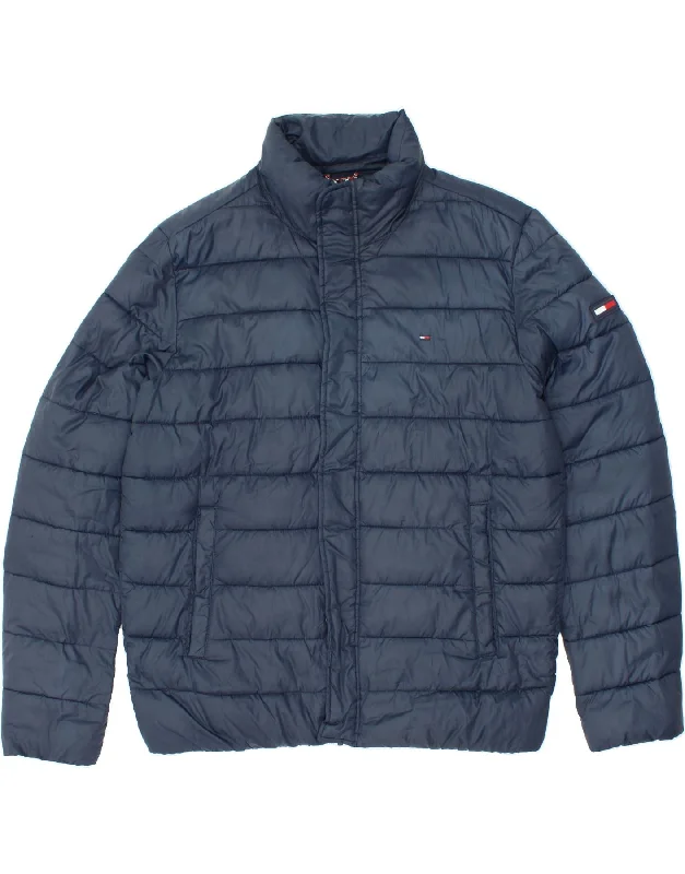 men's tailored jackets -TOMMY HILFIGER Mens Padded Jacket UK 42 XL Navy Blue Polyester