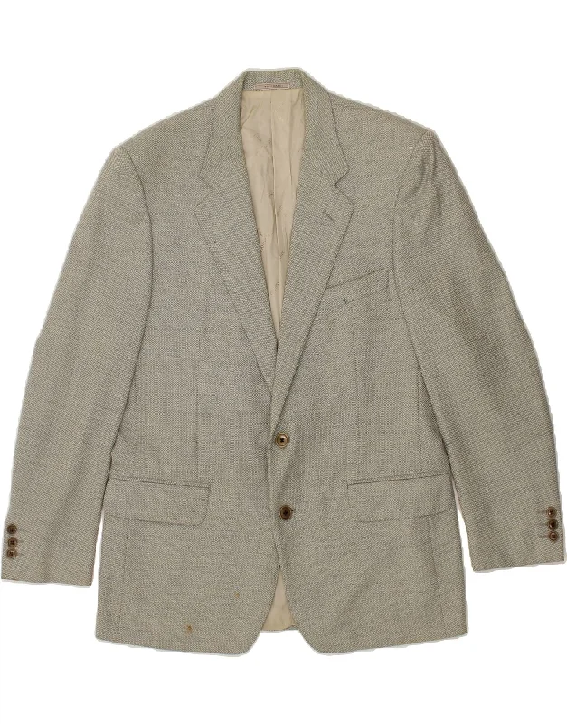 men's outdoor jackets -TRUSSARDI Mens 2 Button Blazer Jacket IT 50 Large Grey Merino Wool