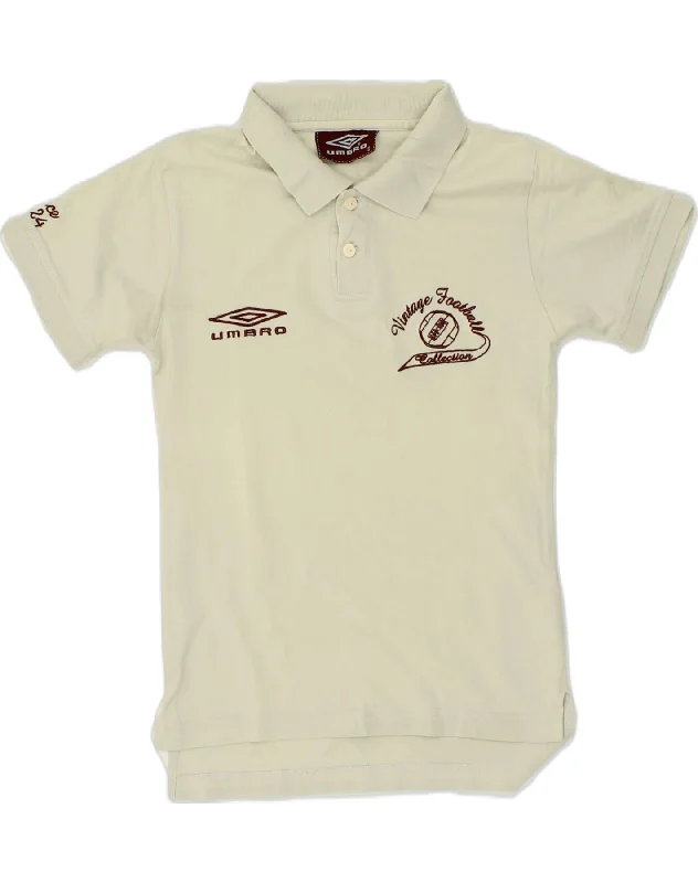 men's polo shirts with designs -UMBRO Boys Polo Shirt 8-9 Years Small Beige Cotton