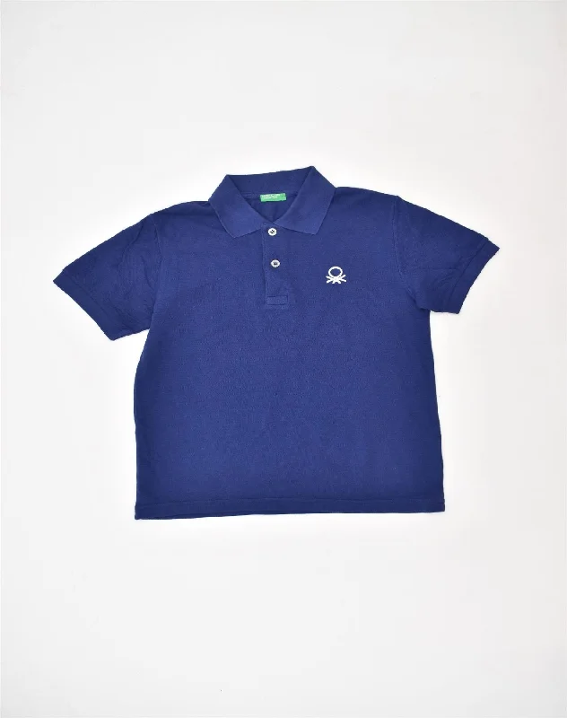 men's polo shirts with mesh back -UNITED COLORS OF BENETTON Boys Polo Shirt 7-8 Years Medium Blue Cotton