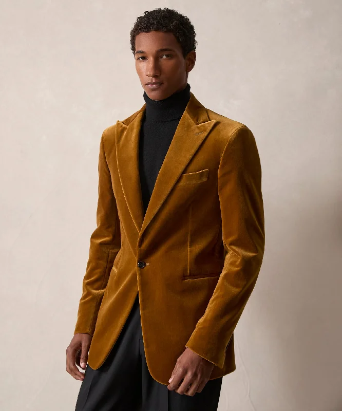 men's padded jackets -Italian Velvet Peak Lapel Dinner Jacket in Brass