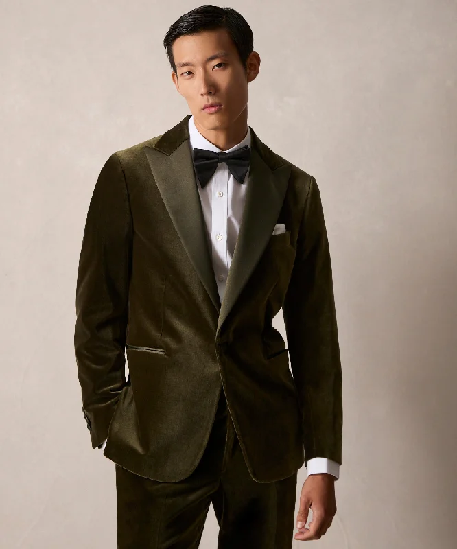 men's peacoats -Italian Velvet Peak Lapel Tuxedo Jacket in Olive