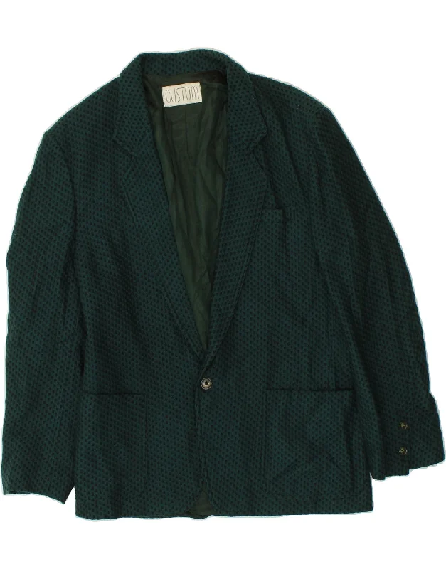 men's wool coat jackets -VINTAGE Mens 1 Button Blazer Jacket IT 48 Medium Green Spotted