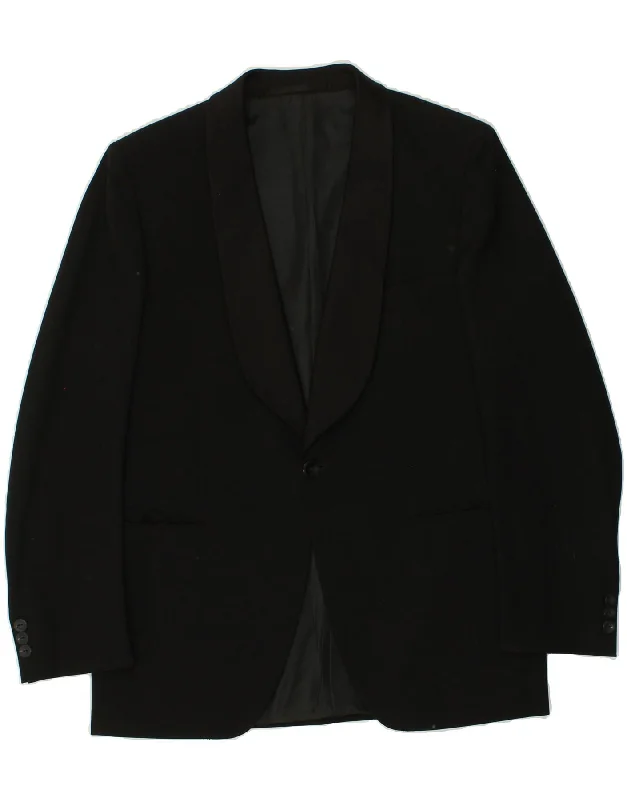 trendy jackets for men -VINTAGE Mens 1 Button Blazer Jacket IT 52 XL Black Wool