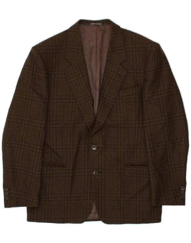 men's field jackets -VINTAGE Mens 2 Button Blazer Jacket IT 50 Large Brown Check New Wool