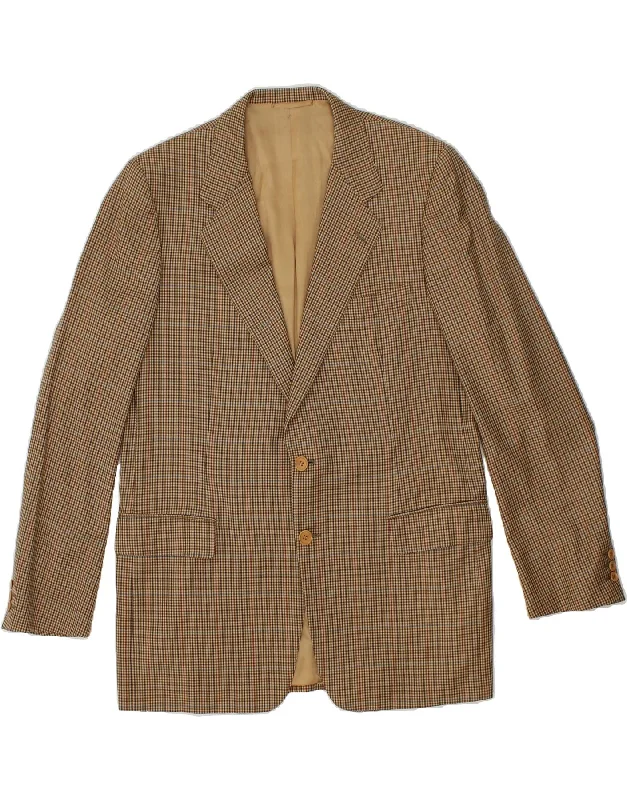 casual jackets for men -VINTAGE Mens 2 Button Blazer Jacket IT 52 XL Green Houndstooth Wool