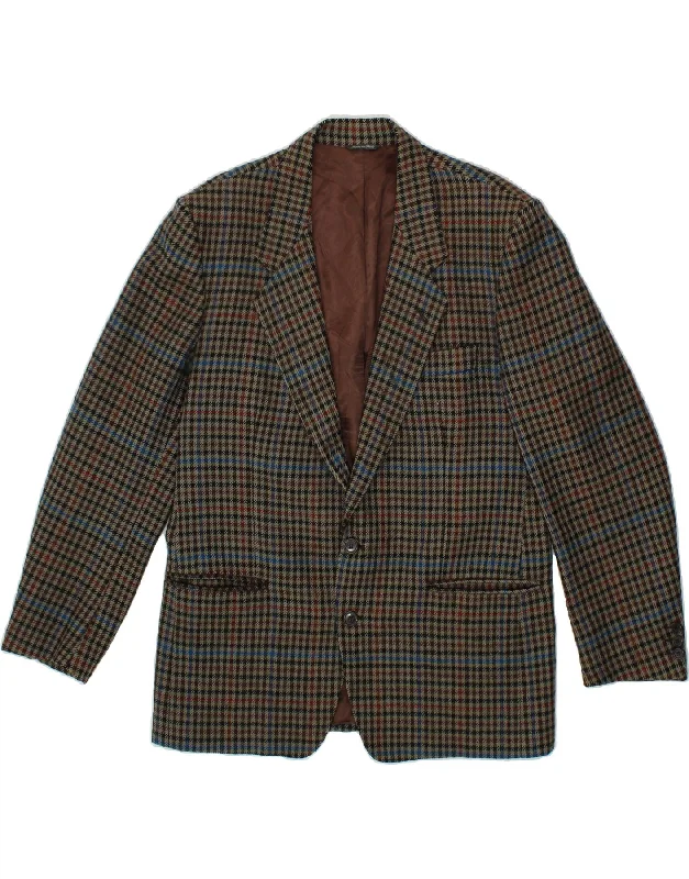 men's high-performance jackets -VINTAGE Mens 2 Button Blazer Jacket UK 40 Large Grey Houndstooth