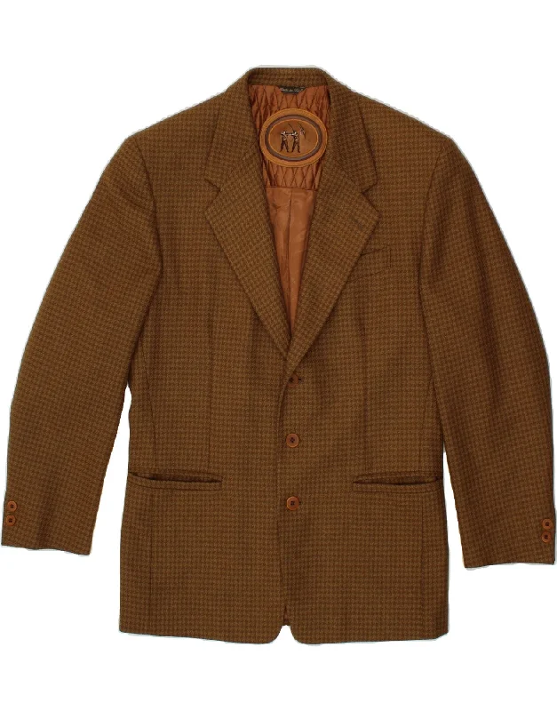 men's stylish coats and jackets -VINTAGE Mens 3 Button Blazer Jacket IT 48 Medium Brown Houndstooth