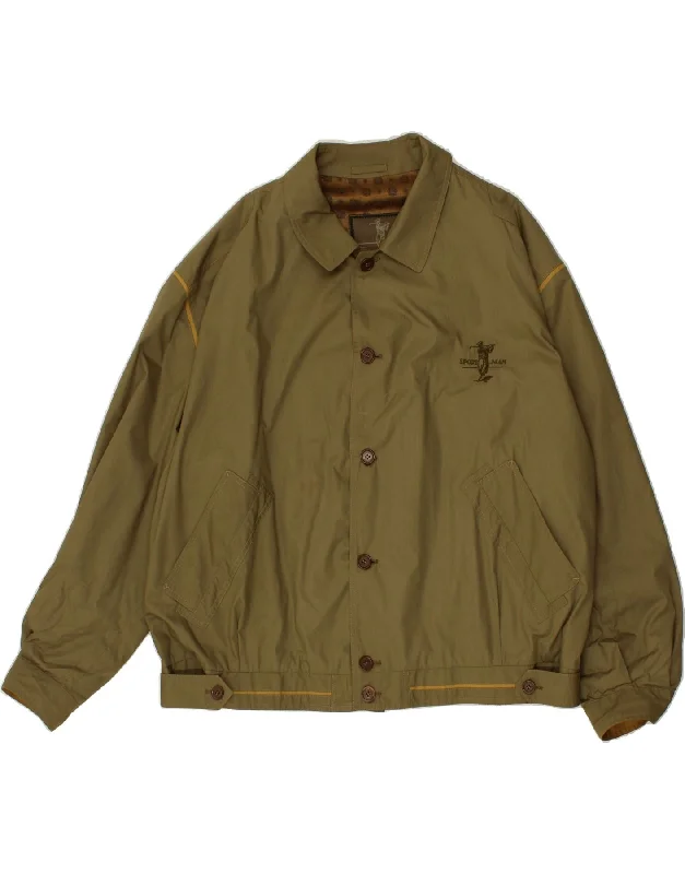 men's bomber jackets with hood -VINTAGE Mens Bomber Jacket IT 57 3XL Khaki