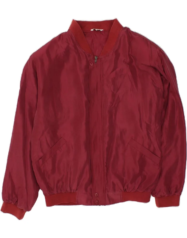 men's high-performance jackets -VINTAGE Mens Bomber Jacket UK 40 Large Burgundy Silk