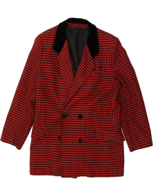 men's modern jackets -VINTAGE Mens Double Breasted Blazer Jacket UK 38 Medium Red Houndstooth