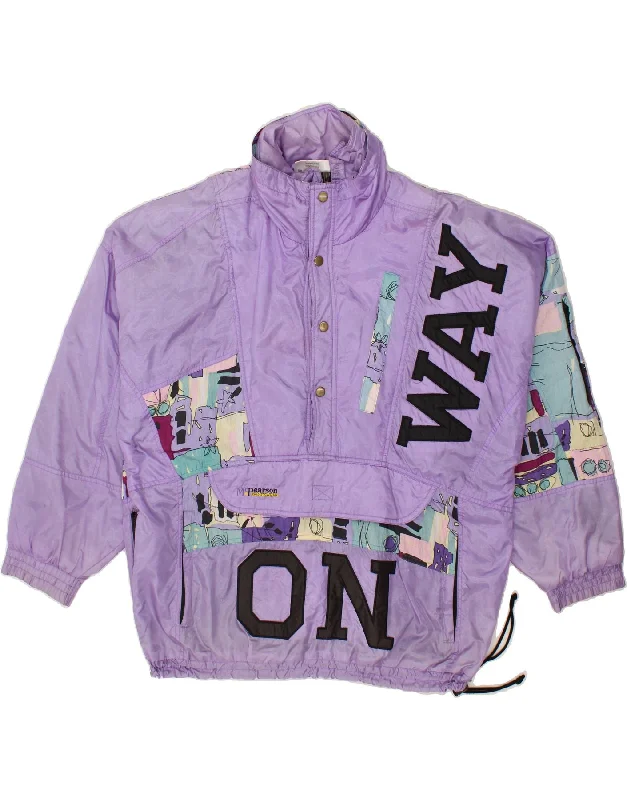 puffer jackets for men -VINTAGE Mens Graphic Pullover Anorak Jacket UK 40 Large Purple Patchwork