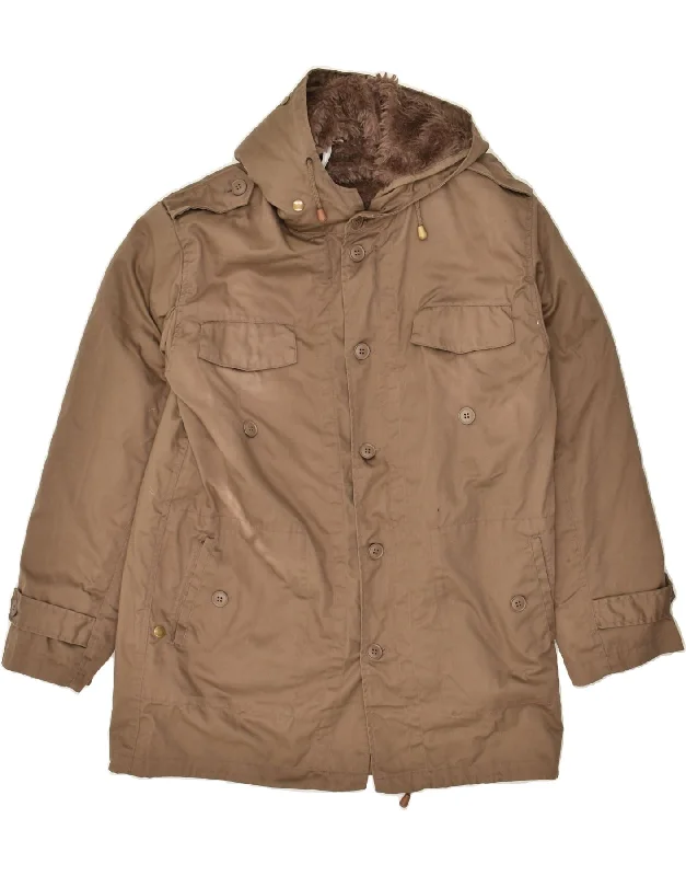 men's outdoor waterproof jackets -VINTAGE Mens Hooded Military Jacket UK 38 Medium Brown Polyester