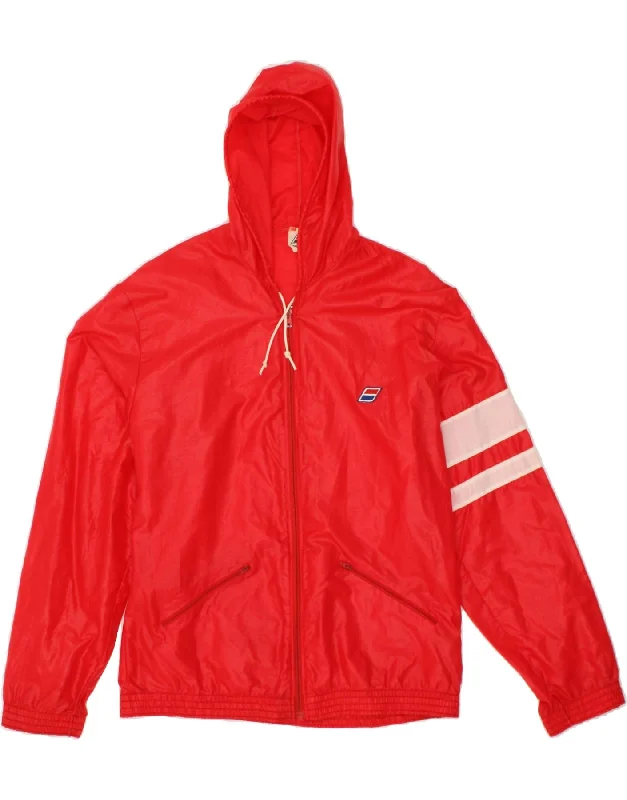 men's windbreakers -VINTAGE Mens Hooded Rain Jacket IT 48 Medium Red Nylon