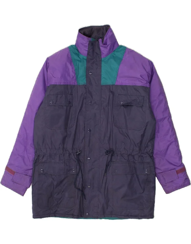 men's biker jackets -VINTAGE Mens Hooded Windbreaker Jacket UK 42 XL Purple Colourblock