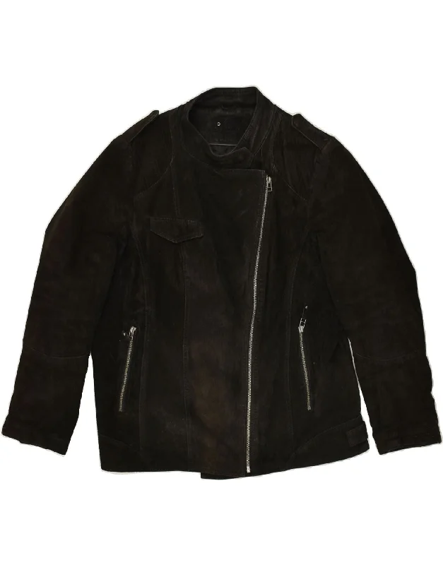 fleece-lined bomber jackets for men -VINTAGE Mens Leather Jacket IT 50 Large Black Leather