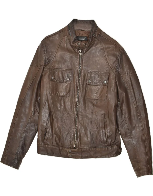 men's utility jackets -VINTAGE Mens Leather Jacket UK 38 Medium Brown Leather