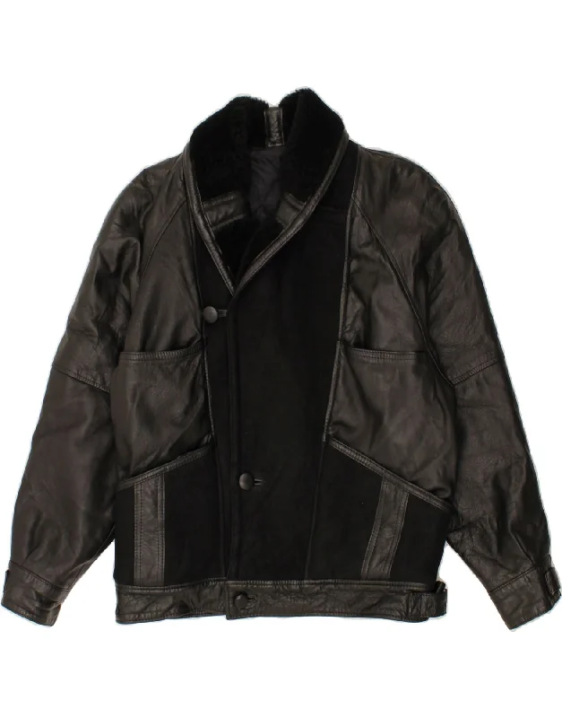 men's high-performance jackets -VINTAGE Mens Leather Jacket UK 40 Large Black