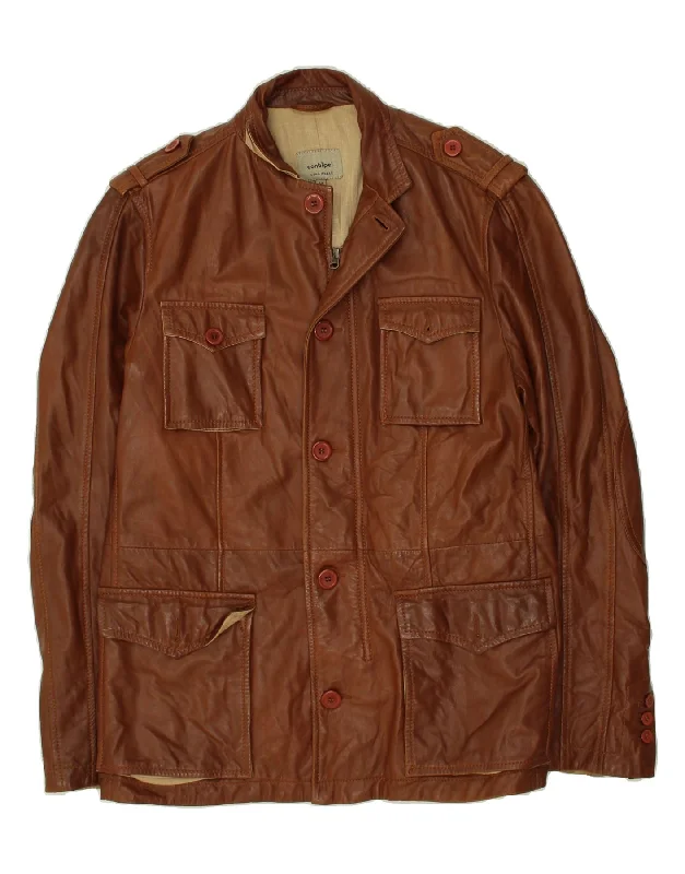 men's trench coats for rain -VINTAGE Mens Leather Jacket UK 40 Large Brown Leather