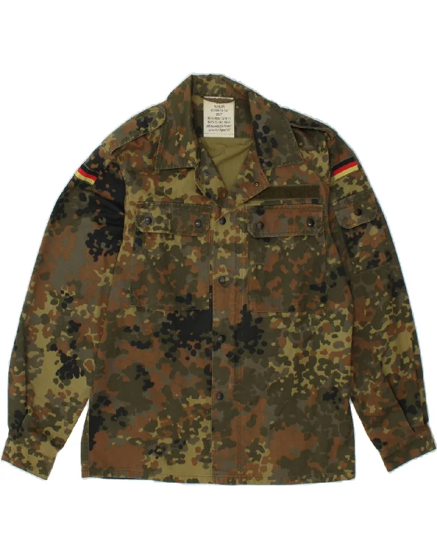 classic jackets for men -VINTAGE Mens Military Jacket UK 38 Medium Khaki Camouflage Cotton