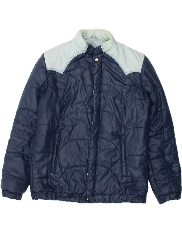 men's parka jackets for winter -VINTAGE Mens Padded Jacket IT 54 2XL Navy Blue Colourblock