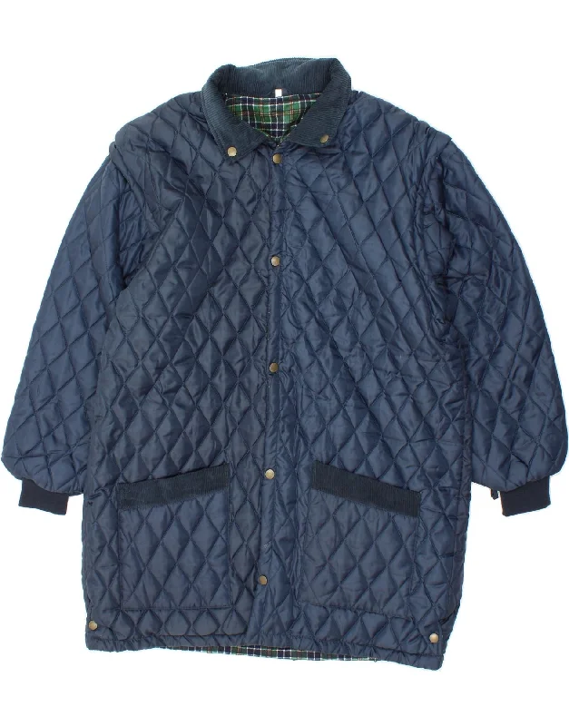 men's waterproof jackets -VINTAGE Mens Quilted Jacket UK 40 Large Navy Blue Polyester