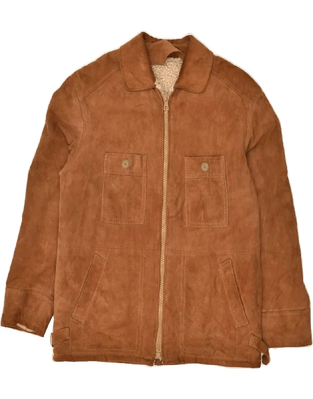 men's stylish puffer jackets -VINTAGE Mens Sherpa Suede Jacket IT 46 Small Brown