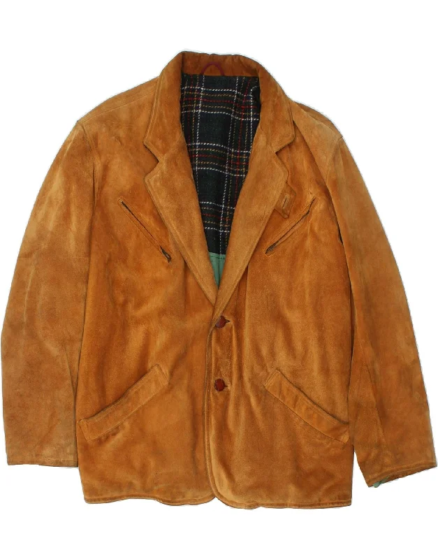 men's lightweight winter jackets -VINTAGE Mens Suede 2 Button Blazer Jacket IT 50 Large Brown