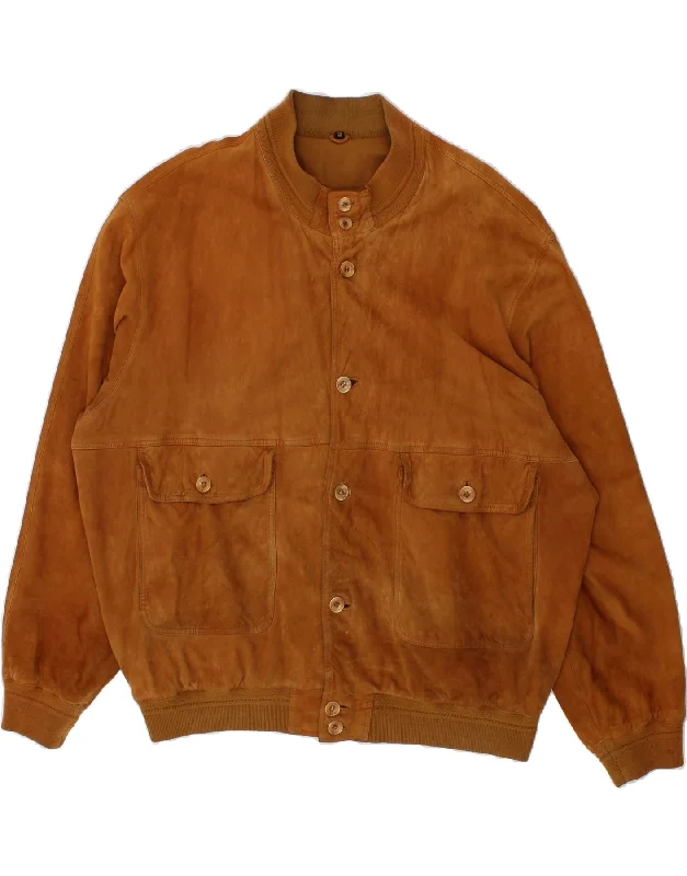 men's casual zippered jackets -VINTAGE Mens Suede Bomber Jacket IT 58 4XL Brown