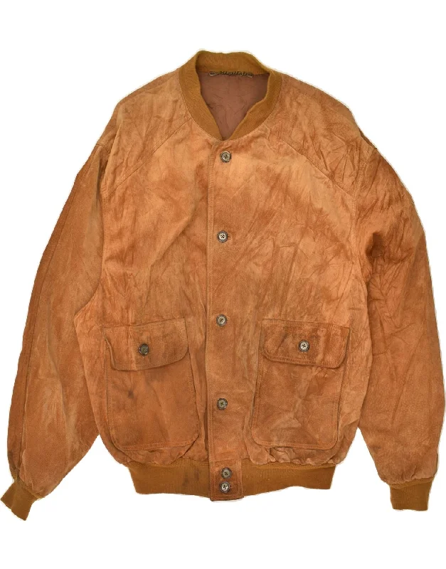 men's hooded jackets -VINTAGE Mens Suede Bomber Jacket IT 58 4XL Brown