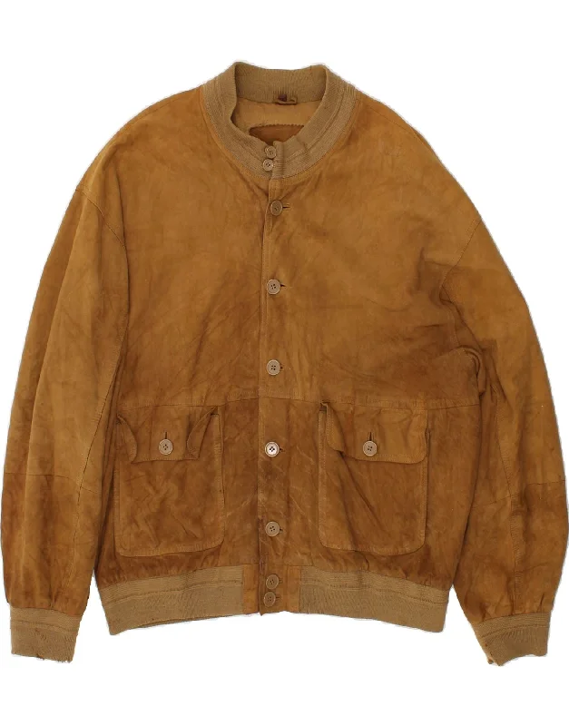 sleek jackets for formal wear -VINTAGE Mens Suede Bomber Jacket UK 44 2XL Brown Leather