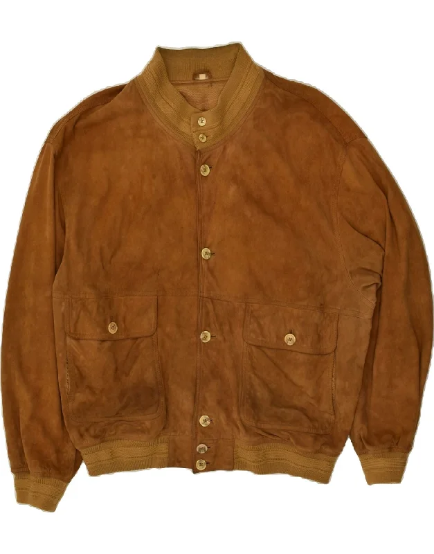 men's sport jackets -VINTAGE Mens Suede Bomber Jacket UK 46 3XL Brown Leather