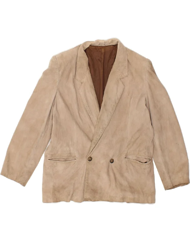 men's trench coats -VINTAGE Mens Suede Double Breasted Blazer Jacket IT 48 Medium Beige